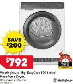 Harvey Norman Westinghouse 8kg 'EasyCare 500 Series Heat Pump Dryer offer