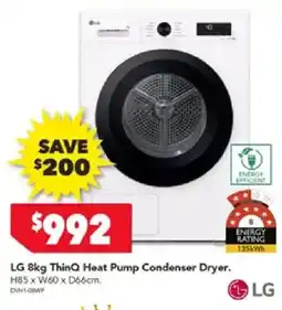 Harvey Norman LG 8kg ThinQ Heat Pump Condenser Dryer offer