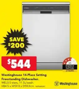 Harvey Norman Westinghouse 14-Place Setting Freestanding Dishwasher offer