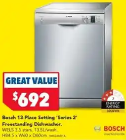 Harvey Norman Bosch 13-Place Setting 'Series 2 Freestanding Dishwasher offer
