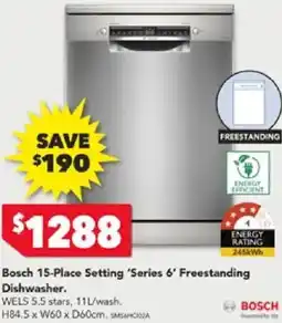 Harvey Norman Bosch 15-Place Setting 'Series 6' Freestanding Dishwasher offer