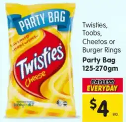 Spar Twisties, Toobs, Cheetos or Burger Rings Party Bag offer