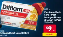 Spar Difflam Plus Anaesthetic Sore Throat Lozenges Honey & Lemon offer