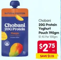 Spar Chobani 20G Protein Yoghurt Pouch offer