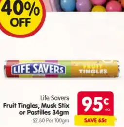 Spar Life Savers Fruit Tingles, Musk Stix or Pastilles offer