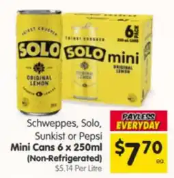 Spar Schweppes, Solo, Sunkist or Pepsi Mini Cans offer