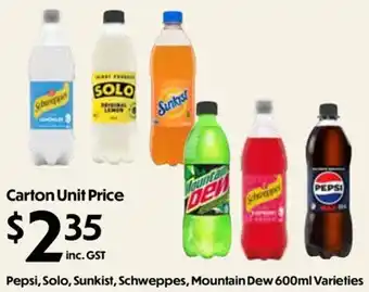 Pepsi, Solo, Sunkist, Schweppes, Mountain Dew