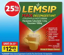 Cincotta Chemist Lemsip max decongestant cold & flu hot drink offer