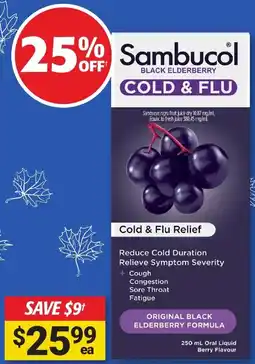Cincotta Chemist SAMBUCOL Black Elderberry Cold & Flu Relief Liquid offer