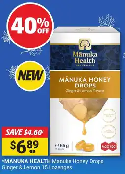 Cincotta Chemist MANUKA HEALTH Manuka Honey Drops Ginger & Lemon offer