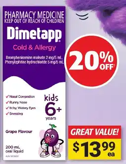 Cincotta Chemist DIMETAPP Cold & Allergy Kids 6+ Years offer