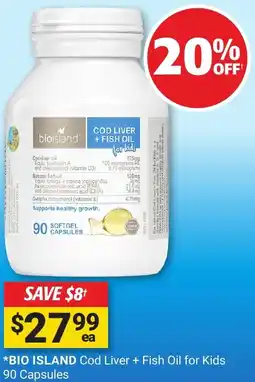 Cincotta Chemist BIO ISLAND Cod Liver + Fish Oil for Kids offer