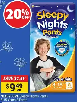 Cincotta Chemist BABYLOVE Sleepy Nights Pants 8-15 Years 8 Pants offer