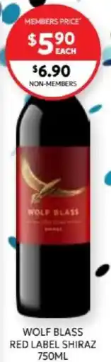 Harry Brown Wolf blass red label shiraz offer