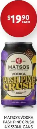Harry Brown Matso's vodka pash pine crush offer