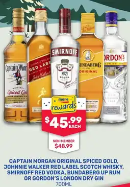 SipnSave Captain morgan original spiced gold, johnnie walker red label scotch whisky, smirnoff red vodka, bundaberg up rum offer