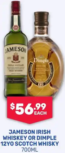 SipnSave Jameson irish whiskey or 12yo scotch whisky dimple offer