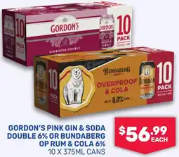 SipnSave Gordons pink gin & soda double or bundaberg op rum & cola offer