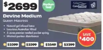 ComfortStyle Furniture & Bedding Devine medium queen mattress offer
