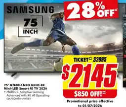The Good Guys Samsung 75 qn80h neo qled 4k mini-led smart al tv 2026 offer