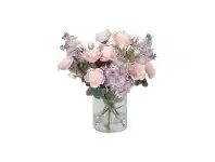 LivingStyles Artificial Lilac & Rose Bouquet in Glass Vase offer