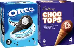 IGA Cadbury Choc Tops or Oreo Cookie Top Ice Cream Cones 4 Pack offer