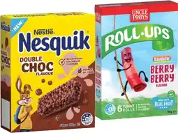IGA Nestlé Nesquik Bars, Uncle Tobys Roll‑Ups or Muesli Bars 5‑6 Pack Selected Varieties offer