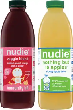 IGA Nudie Veggie Blend or Cloudy Apple Juice 1 Litre Selected Varieties offer