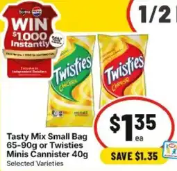 IGA Tasty Mix Small Bag or Twisties Minis Cannister offer