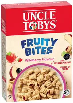 IGA Uncle Tobys Wildberry Flavour Fruity Bites 500g or Weeties Cereal 510g offer