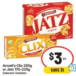 IGA Arnott's Clix 250g or Jatz offer
