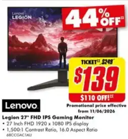 The Good Guys Legion 27" FHD IPS Gaming Monitor offer