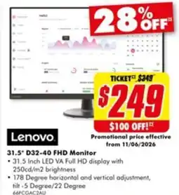 The Good Guys 31.5" D32-40 FHD Monitor offer