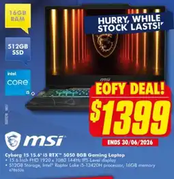 The Good Guys Cyborg 15 15.6" 15 RTX 5050 8GB Gaming Laptop offer