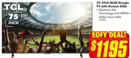 The Good Guys 75 P7LS QLED Google TV with Gemini 2026 offer