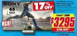 The Good Guys 65" BRAVIA 7 II True RGB 4K AI Google TV with Gemini 2026 offer