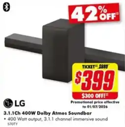 The Good Guys 3.1.1Ch 400W Dolby Atmos Soundbar offer