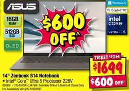 JB Hi-Fi 14" Zenbook S14 Notebook offer