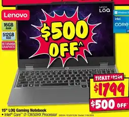 JB Hi-Fi 15" LOQ Gaming Notebook offer