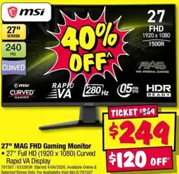 JB Hi-Fi 27" MAG FHD Gaming Monitor offer
