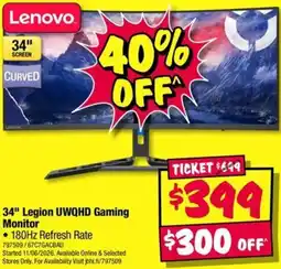 JB Hi-Fi 34" Legion UWQHD Gaming Monitor offer