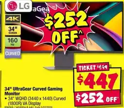 JB Hi-Fi 34" UltraGear Curved Gaming Monitor offer
