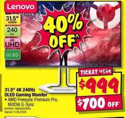 JB Hi-Fi 31.5" 4K 240 Hz OLED Gaming Monitor offer