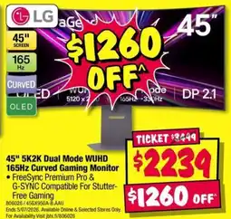 JB Hi-Fi 45" 5K2K Dual Mode WUHD 165Hz Curved Gaming Monitor offer