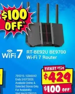 JB Hi-Fi RT-BE92U BE9700 Wi-Fi 7 Router offer