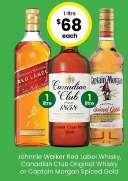 The Bottle O Johnnie Walker Red Label Whisky, Canadian Club Original Whisky or Captain Morgan Spiced Gold offer