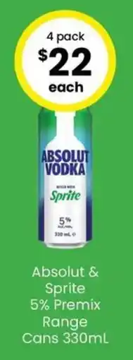 The Bottle O Absolut & Sprite 5% Premix Range Cans offer