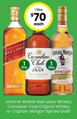 The Bottle O Johnnie Walker Red Label Whisky, Canadian Club Original Whisky or Captain Morgan Spiced Gold offer