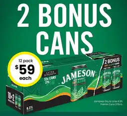 The Bottle O Jameson Dry & Lime 6.3% Premix Cans offer
