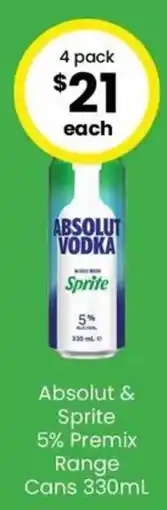 The Bottle O Absolut & Sprite 5% Premix Range Cans offer